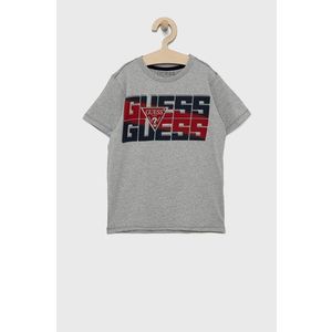 Detské bavlnené tričko Guess šedá farba, melanžové vyobraziť