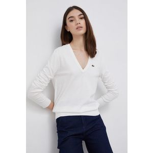 Bavlnený sveter Lacoste dámsky, biela farba, ľahký vyobraziť