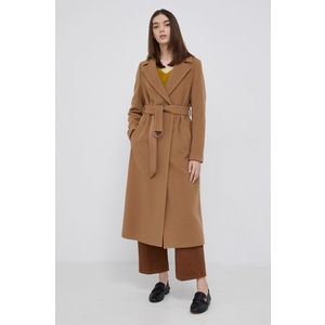 Vlnený kabát Calvin Klein hnedá farba, prechodný vyobraziť