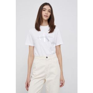 Bavlnené tričko Calvin Klein Jeans biela farba vyobraziť