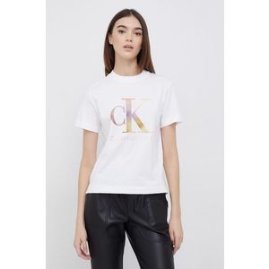 Bavlnené tričko Calvin Klein Jeans biela farba vyobraziť