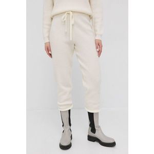 Vlnené nohavice MAX&Co. dámske, krémová farba, rovné, vysoký pás vyobraziť