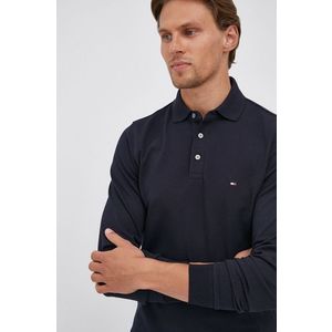 Tričko s dlhým rukávom Tommy Hilfiger pánske, tmavomodrá farba, jednofarebné vyobraziť