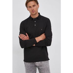 Tričko s dlhým rukávom Tommy Hilfiger pánske, čierna farba, jednofarebné vyobraziť