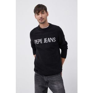 Sveter s prímesou vlny Pepe Jeans pánsky, čierna farba vyobraziť