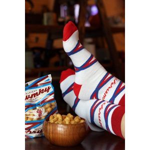 Červeno-biele ponožky Chrumky + balenie arašidových Chrumiek vyobraziť