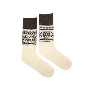 Béžové vlnené ponožky s hnedo-moodrým vzorom Vlnáč Dvojvločka vyobraziť