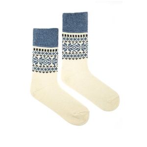 Béžové vlnené ponožky s modro-čiernym vzorom Vlnáč Dvojvločka vyobraziť