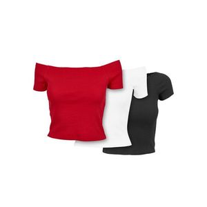 Urban Classics Ladies Off Shoulder Rib Tee 3-Pack black+white+fire red - S vyobraziť