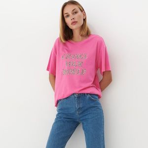 Mohito - Tricou oversize cu inscripție - Ružová vyobraziť