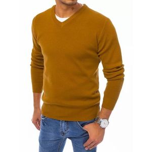 Elegantný kamelový sveter s véčkovým výstrihom vyobraziť