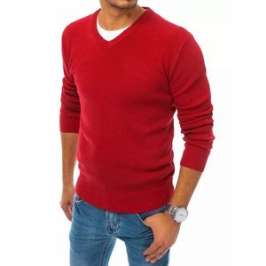 Elegantný červený sveter s véčkovým výstrihom vyobraziť