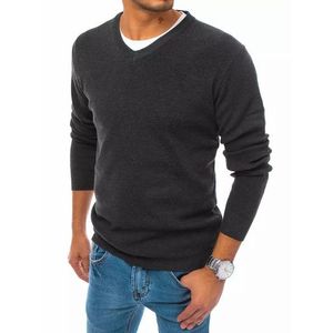 Elegantný tmavošedý sveter s véčkovým výstrihom vyobraziť