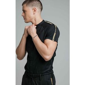 SIK SILK Pánska košeľa SikSilk S/S Crown Tape čierna Veľkosť: M vyobraziť