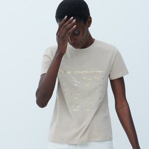Reserved - Bavlnené tričko s potlačou - Béžová vyobraziť