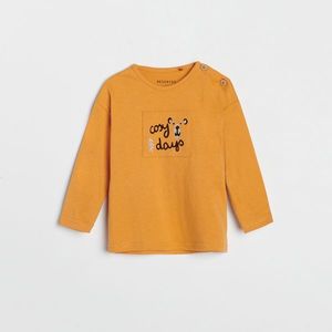 Reserved - Bavlnené tričko s dlhými rukávmi a nášivkou - Oranžová vyobraziť