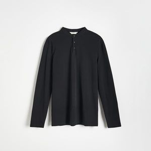 Reserved - Tričko polo s dlhými rukávmi a nízkym stojačikom - Čierna vyobraziť
