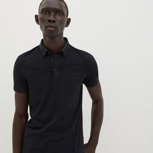 Reserved - Tričko polo s kontrastným stehovaním - Čierna vyobraziť