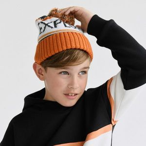 Reserved - Úpletová čiapka beanie s brmbolcom - Oranžová vyobraziť