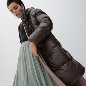 Reserved - Prešívaný plášť s kapucňou - Hnědá vyobraziť