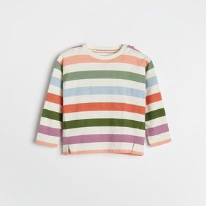 Reserved - Pásikavé bavlnené tričko s dlhými rukávmi - Krémová vyobraziť