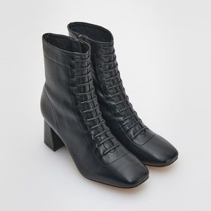 Reserved - Šnurovacie kožené členkové topánky - Čierna vyobraziť