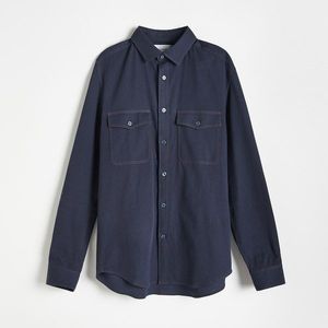 Reserved - džínsová košeľa regular fit - Tmavomodrá vyobraziť