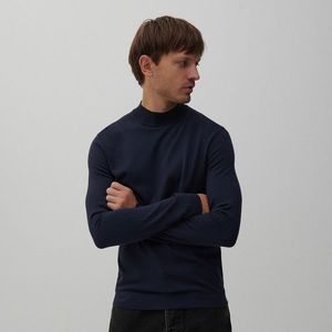 Reserved - Hladký sveter so stojačikom - Tmavomodrá vyobraziť