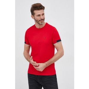 Bavlnené tričko Tommy Hilfiger červená farba, jednofarebné vyobraziť