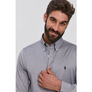 Bavlnená košeľa Polo Ralph Lauren pánska, šedá farba, slim, s golierom button-down vyobraziť