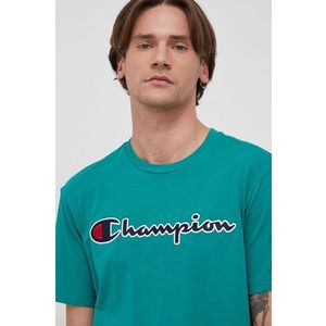 Bavlnené tričko Champion zelená farba, s nášivkou vyobraziť