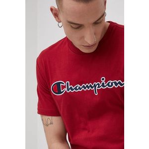 Bavlnené tričko Champion červená farba, s nášivkou vyobraziť