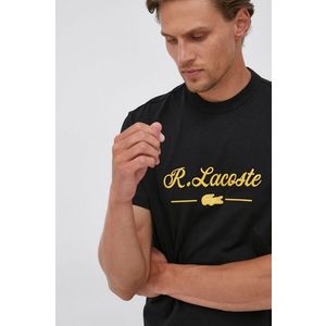 Bavlnené tričko Lacoste čierna farba, s nášivkou vyobraziť