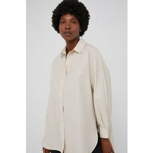 Bavlnená košeľa Answear Lab dámska, krémová farba, voľný strih, s klasickým golierom vyobraziť