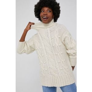 Vlnený sveter Answear Lab dámsky, krémová farba, s polorolákom vyobraziť