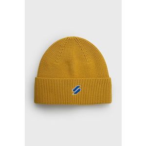 Bavlnená čiapka Superdry žltá farba, z tenkej pleteniny, bavlnená vyobraziť