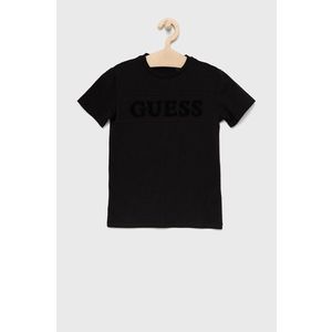 Detské bavlnené tričko Guess čierna farba, jednofarebné vyobraziť