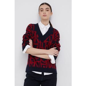Bavlnený sveter Tommy Hilfiger dámsky, červená farba, ľahký vyobraziť