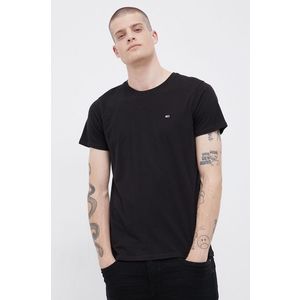 Bavlnené tričko Tommy Jeans čierna farba, jednofarebné vyobraziť