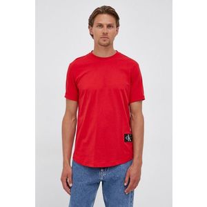 Bavlnené tričko Calvin Klein Jeans červená farba, jednofarebné vyobraziť
