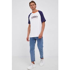 Bavlnené tričko Tommy Hilfiger biela farba, melanžové vyobraziť