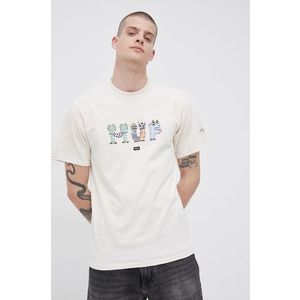 Bavlnené tričko HUF krémová farba, s potlačou vyobraziť