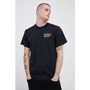Bavlnené tričko HUF čierna farba, jednofarebné vyobraziť