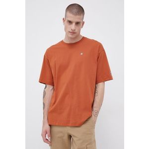 Bavlnené tričko Champion 216548-MS053, oranžová farba, s nášivkou vyobraziť