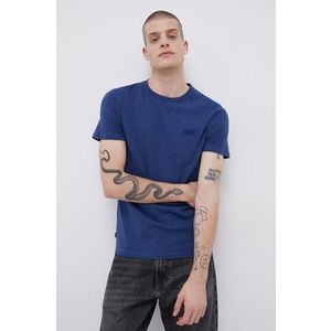 Bavlnené tričko Superdry tmavomodrá farba, jednofarebné vyobraziť