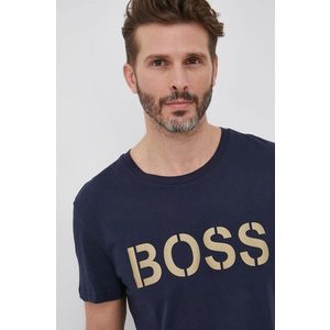 Bavlnené tričko Boss tmavomodrá farba, s potlačou vyobraziť