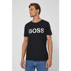 Bavlnené tričko Boss čierna farba, s potlačou vyobraziť