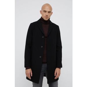 Vlnený kabát Selected Homme čierna farba, prechodný vyobraziť