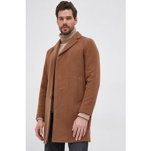 Vlnený kabát Selected Homme hnedá farba, prechodný vyobraziť