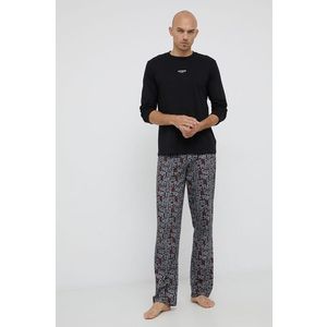 Bavlnené pyžamo Guess čierna farba, vzorované vyobraziť